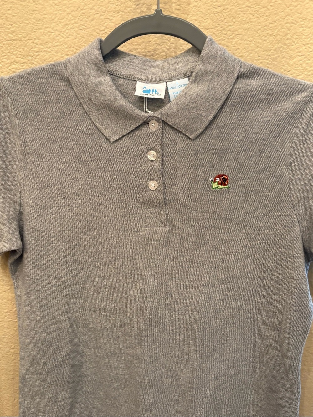 NWT~PAUL FRANK Kids Teens Gray Polo Y2K Shirt W/ Snail Embroidery Size Large - Picture 2 of 7